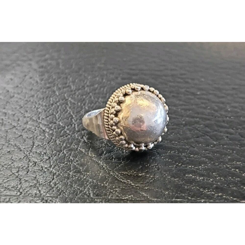 Vintage Silver Ring Size 6.5 Marked 96% Round Dome 18mm Round 9.8 Gram Weight